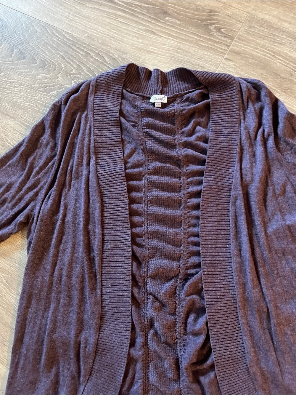 60% cotton dusty eggplant, dark lavender Open-Front Cardigan Sweater. Large